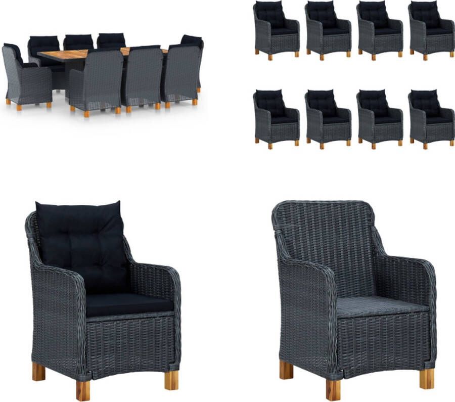 VidaXL 9-delige Tuinset met kussens poly rattan donkergrijs Eethoek Voor Buiten Eethoeken Voor Buiten Tuintafel En Stoel Tuintafels En Stoelen