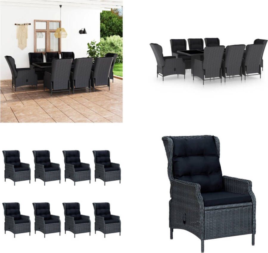 VidaXL 9-delige Tuinset met kussens poly rattan donkergrijs Eethoek Voor Buiten Eethoeken Voor Buiten Tuintafel En Stoel Tuintafels En Stoelen