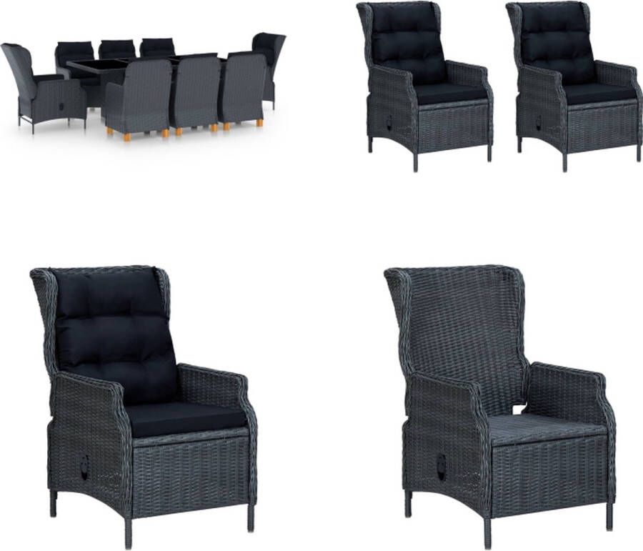 VidaXL 9-delige Tuinset met kussens poly rattan donkergrijs Eethoek Voor Buiten Eethoeken Voor Buiten Tuintafel En Stoel Tuintafels En Stoelen