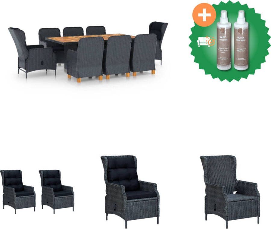 VidaXL Leunstoel Stoel Ligfunctie Tafel 200x100x74 cm 8 stoelen 8 zitkussens 2 rugkussens Tuinset Inclusief Onderhoudsset