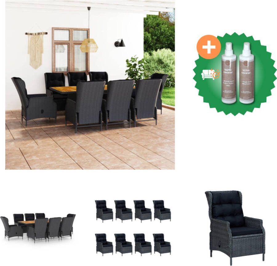 VidaXL 9 delige Tuinset met kussens poly rattan donkergrijs Tuinset Inclusief Onderhoudsset