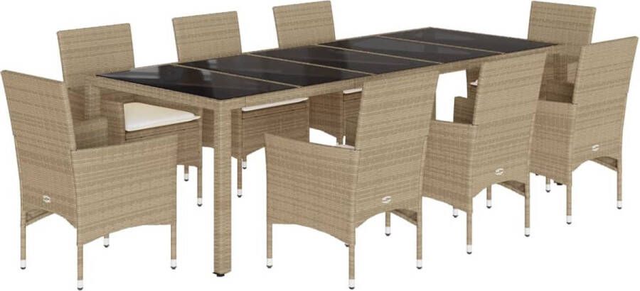 VidaXL 9-delige Tuinset met kussens poly rattan en glas beige