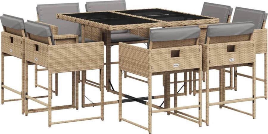 VidaXL 9-delige Tuinset met kussens poly rattan gemengd beige