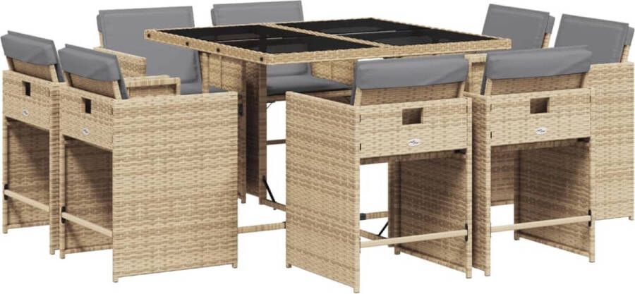 VidaXL 9-delige Tuinset met kussens poly rattan gemengd beige
