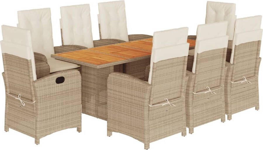 VidaXL 9-delige Tuinset met kussens poly rattan gemengd beige