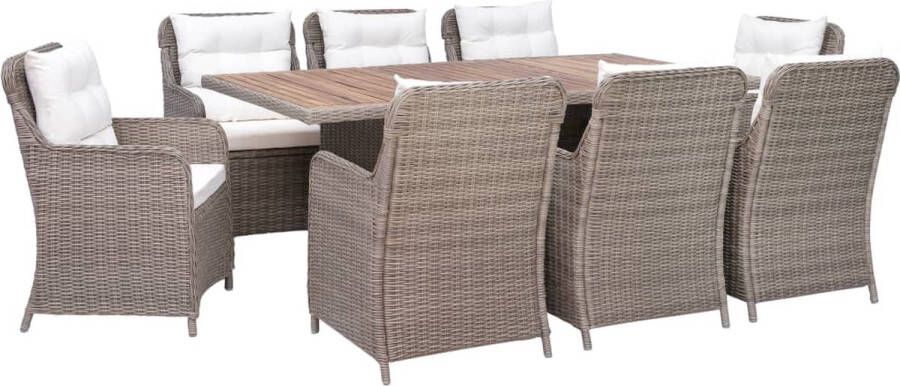 VidaXL -9-delige-Tuinset-met-kussens-poly-rattan-grijs