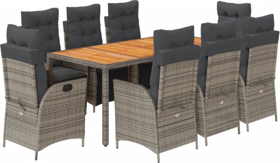 VidaXL 9-delige Tuinset met kussens poly rattan grijs