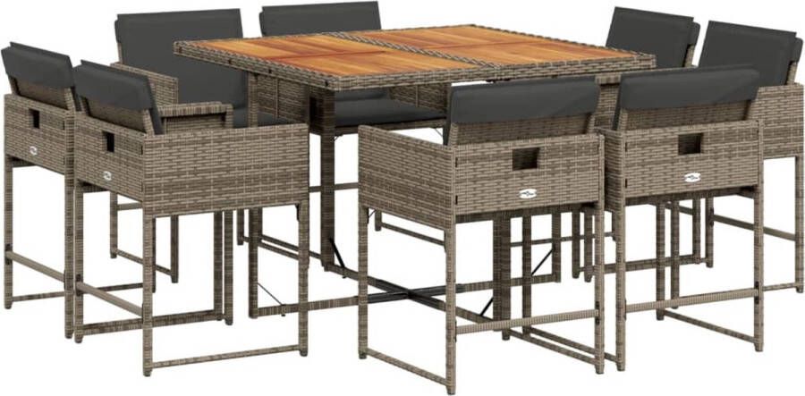 VidaXL 9-delige Tuinset met kussens poly rattan grijs