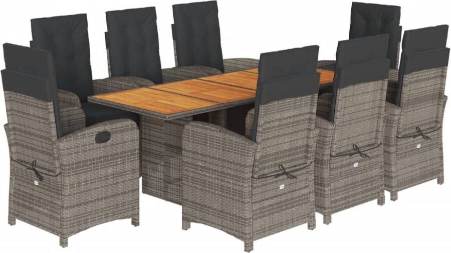 VidaXL 9-delige Tuinset met kussens poly rattan grijs