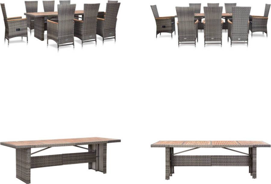VidaXL 9-delige Tuinset met kussens poly rattan grijs Eethoek Voor Buiten Eethoeken Voor Buiten Tuintafel En Stoel Tuintafels En Stoelen