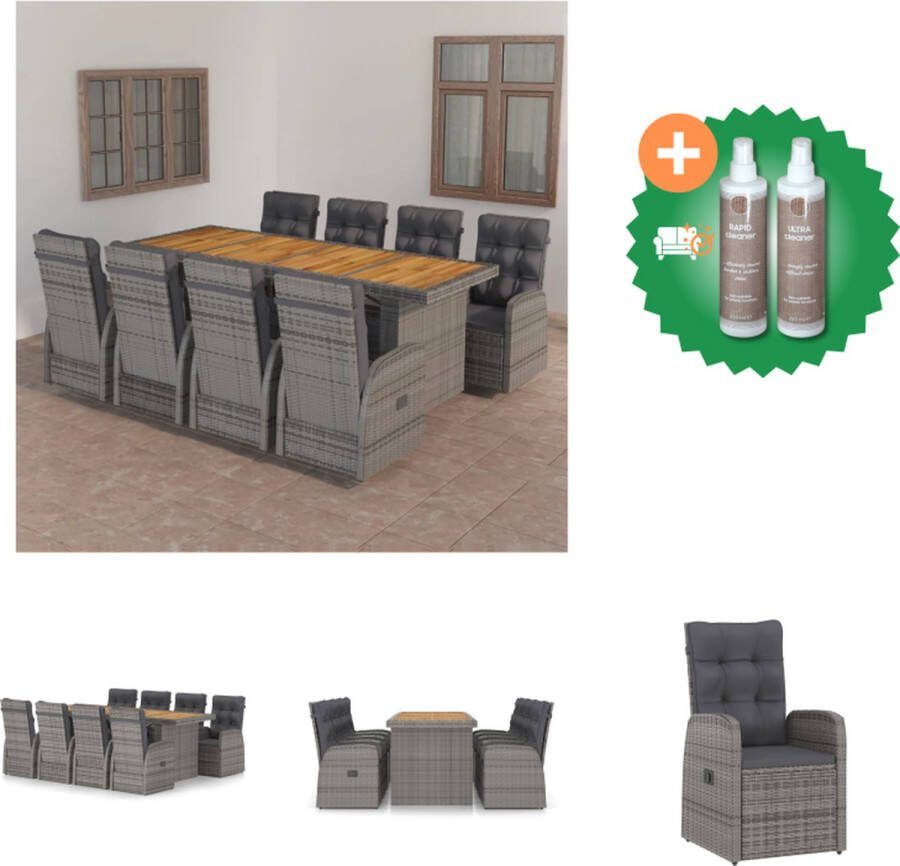 VidaXL 9 delige Tuinset met kussens poly rattan grijs Tuinset Inclusief Onderhoudsset