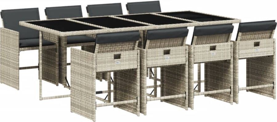 VidaXL 9-delige Tuinset met kussens poly rattan lichtgrijs
