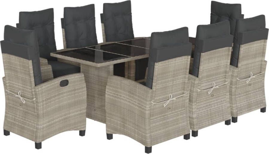 VidaXL 9-delige Tuinset met kussens poly rattan lichtgrijs