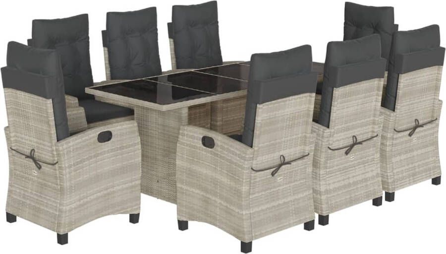 VidaXL 9-delige Tuinset met kussens poly rattan lichtgrijs