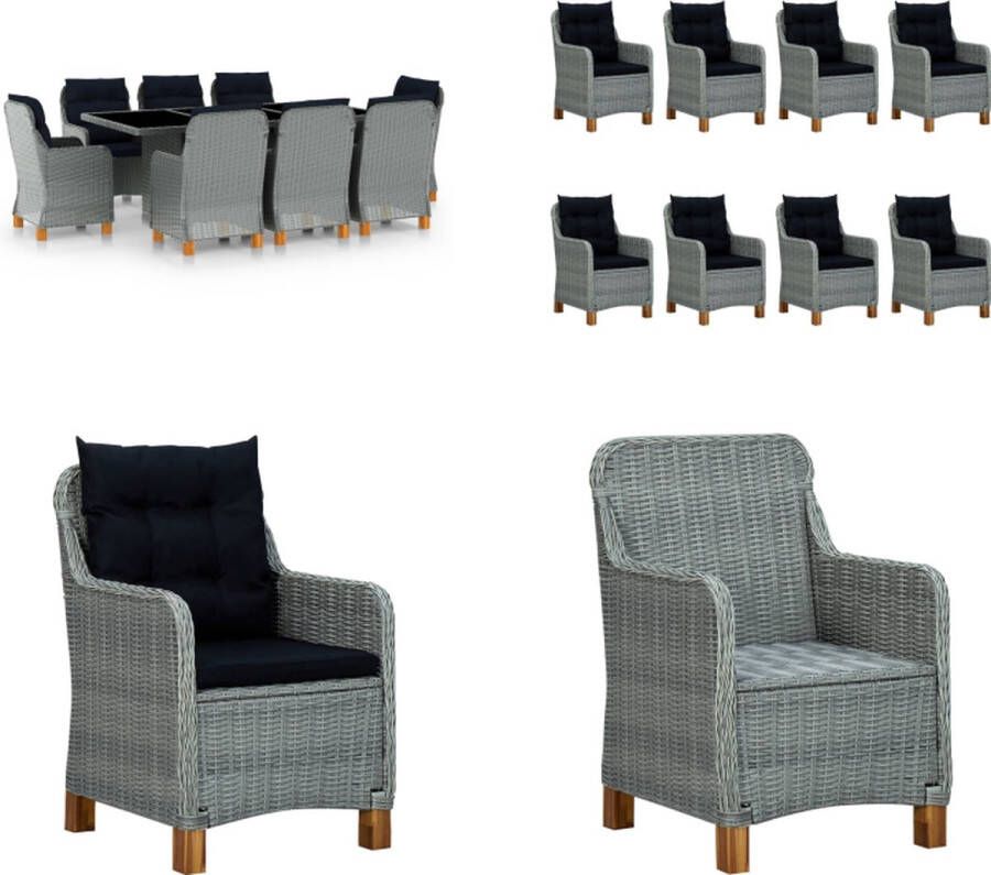 VidaXL 9-delige Tuinset met kussens poly rattan lichtgrijs Eethoek Voor Buiten Eethoeken Voor Buiten Tuintafel En Stoel Tuintafels En Stoelen