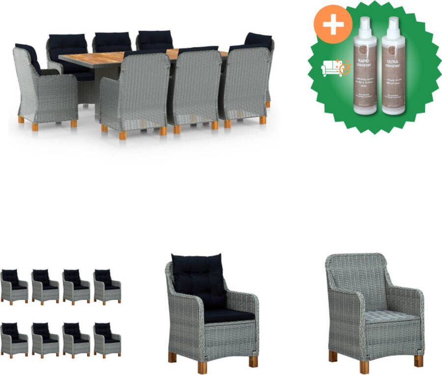 VidaXL Eethoek Rond PE-rattan 200x100x74 cm Lichtgrijs Zwart Tuinset Inclusief Onderhoudsset