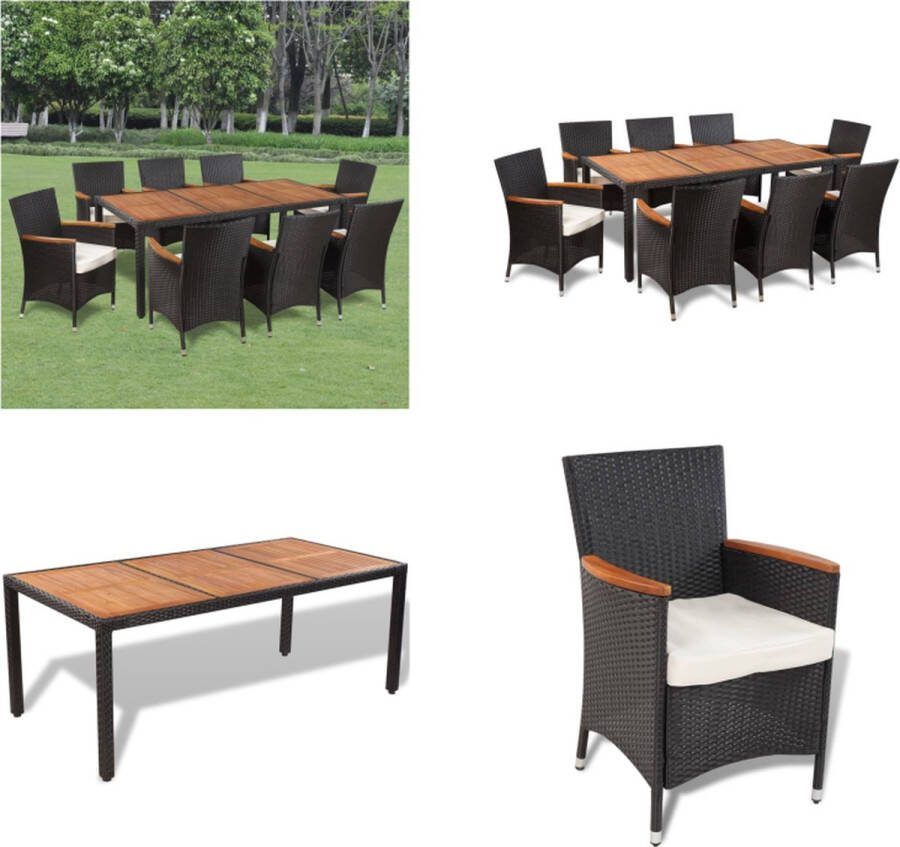 VidaXL 9-delige Tuinset met kussens poly rattan Tuintafel En Stoel Tuintafels En Stoelen Tuintafel Set Tuintafel Sets