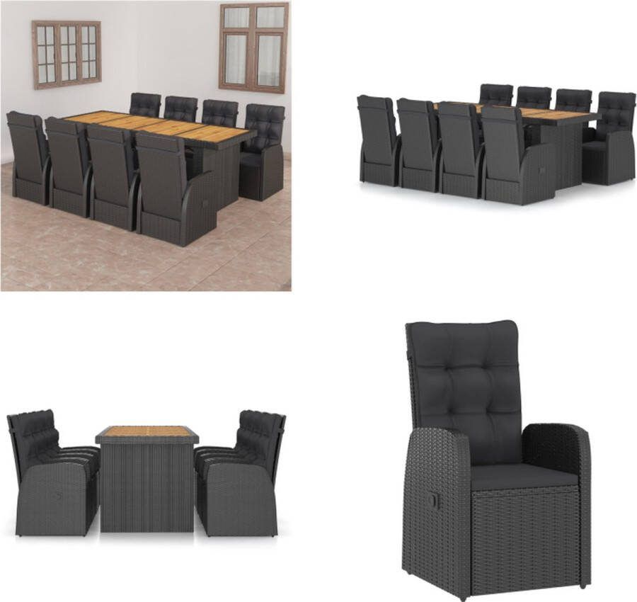 VidaXL 9-delige Tuinset met kussens poly rattan zwart Eethoek Voor Buiten Eethoeken Voor Buiten Tuintafel En Stoel Tuintafels En Stoelen