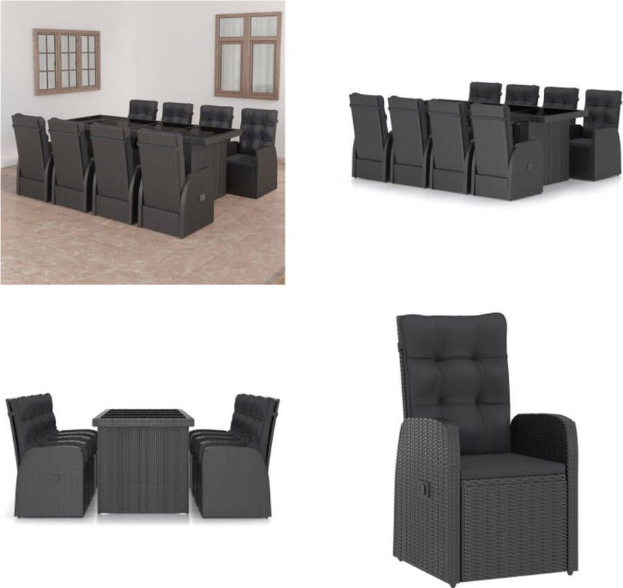 VidaXL 9-delige Tuinset met kussens poly rattan zwart Eethoek Voor Buiten Eethoeken Voor Buiten Tuintafel En Stoel Tuintafels En Stoelen