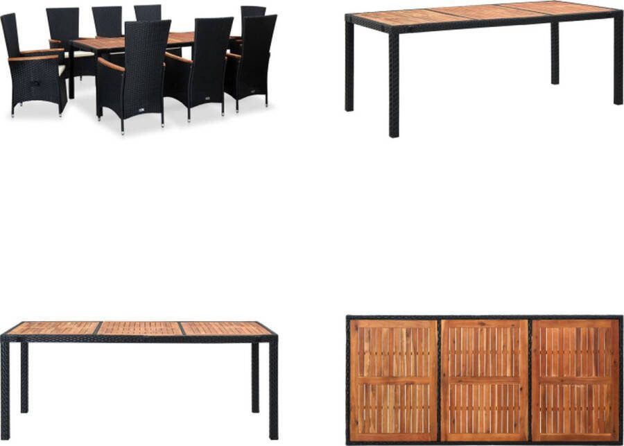 VidaXL 9-delige Tuinset met kussens poly rattan zwart Eethoek Voor Buiten Eethoeken Voor Buiten Tuintafel En Stoel Tuintafels En Stoelen