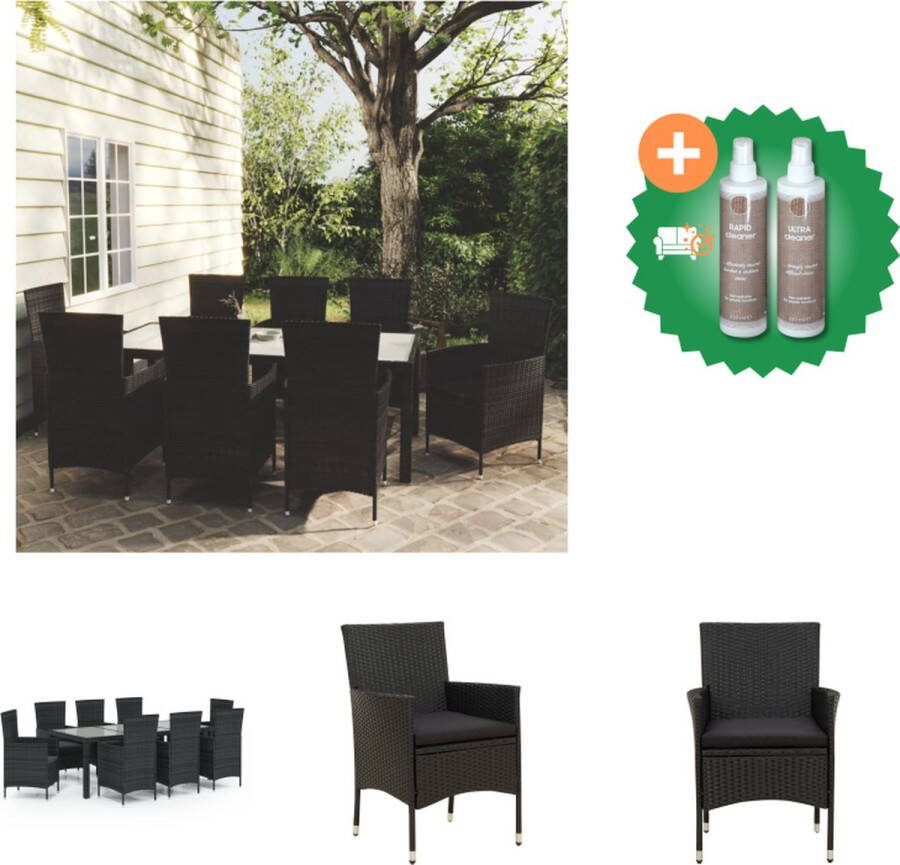 VidaXL Eethoek Tuinset 190x90x75 cm Zwart poly rattan gepoedercoat staal gehard glas Tuinset Inclusief Onderhoudsset