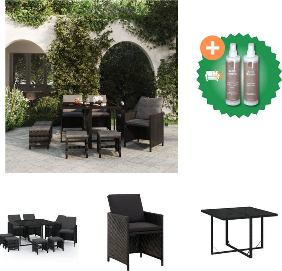 VidaXL Eethoek Tuinset Zwart PE Rattan 109 x 107 x 74 cm Inklapbare stoelen Waterbestendig Tuinset Inclusief Onderhoudsset