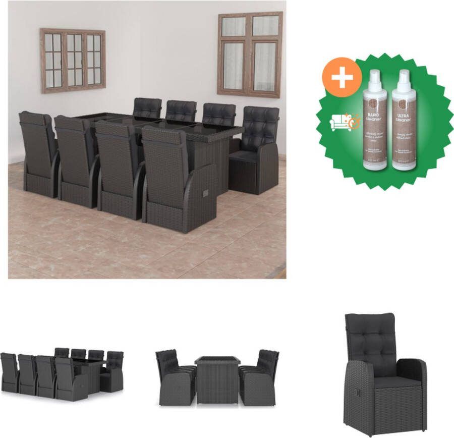 VidaXL Tuinset PE-rattan Zwart 240 x 90 x 74 cm 8 leunstoelen Inclusief kussens Tuinset Inclusief Onderhoudsset