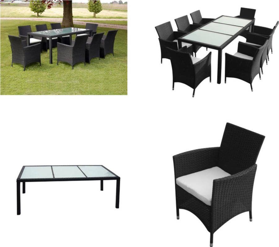 VidaXL 9-delige Tuinset met kussens poly rattan zwart Tuintafel En Stoel Tuintafels En Stoelen Tuintafel Set Tuintafel Sets