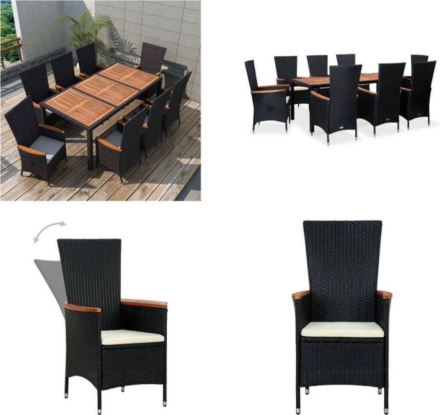 VidaXL 9-delige Tuinset poly rattan acaciahout zwart Eethoek Voor Buiten Eethoeken Voor Buiten Tuintafel En Stoel Tuintafels En Stoelen