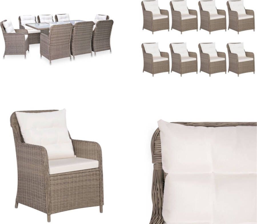 VidaXL 9-delige Tuinset poly rattan bruin Tuintafel En Stoel Tuintafels En Stoelen Tuintafel Set Tuintafel Sets