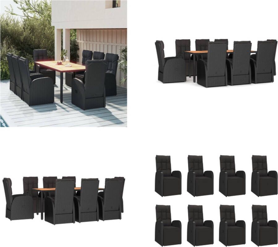 VidaXL 9-delige Tuinset poly rattan en massief acaciahout zwart Tuinset Tuinsets Tuin Set Tuinmeubelset