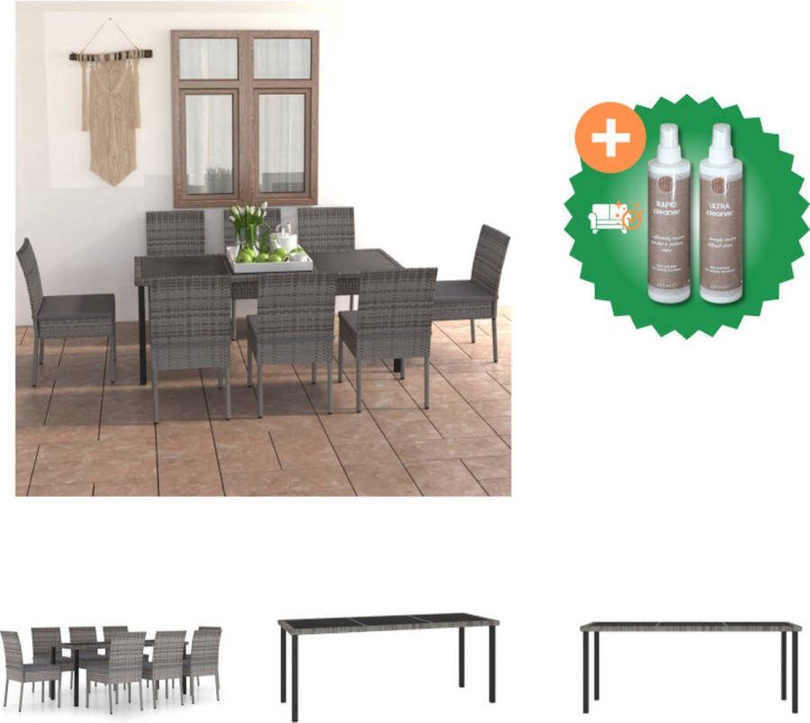VidaXL Tuinset Grijs Zwart 180x70x73 cm (LxBxH) Poly Rattan Staal 8 Stoelen 8 Zitkussens Tuinset Inclusief Onderhoudsset