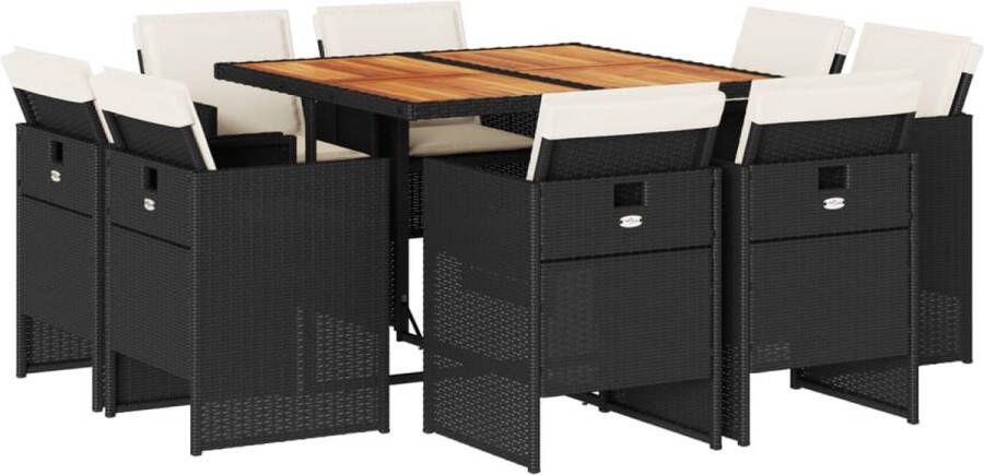 VidaXL 9-delige Tuinset poly rattan zwart