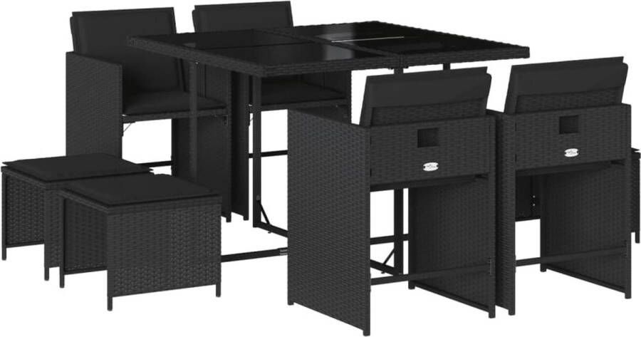 VidaXL 9-delige Tuinset poly rattan zwart