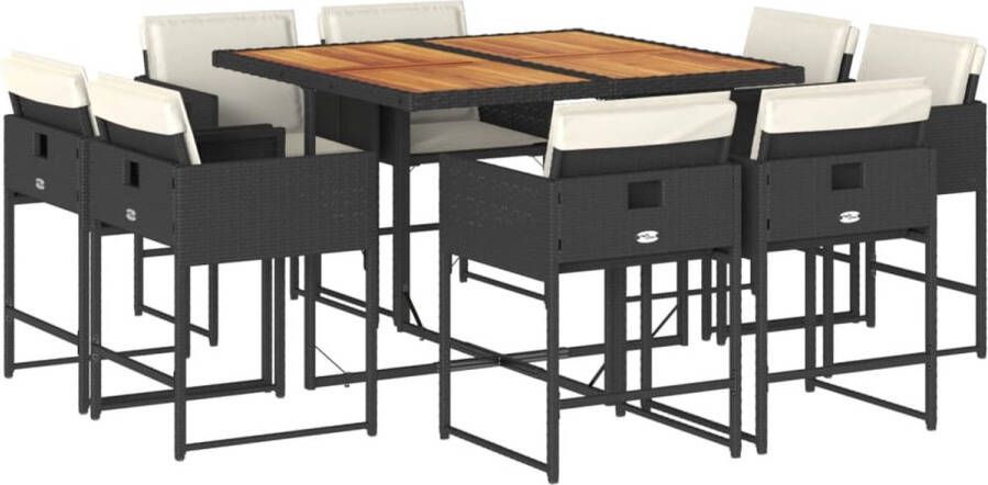 VidaXL 9-delige Tuinset poly rattan zwart