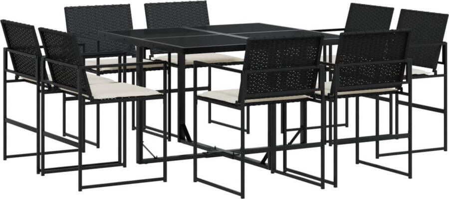 VidaXL 9-delige Tuinset poly rattan zwart
