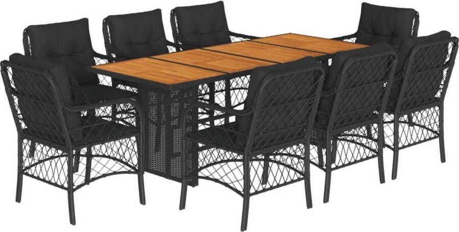 VidaXL 9-delige Tuinset poly rattan zwart