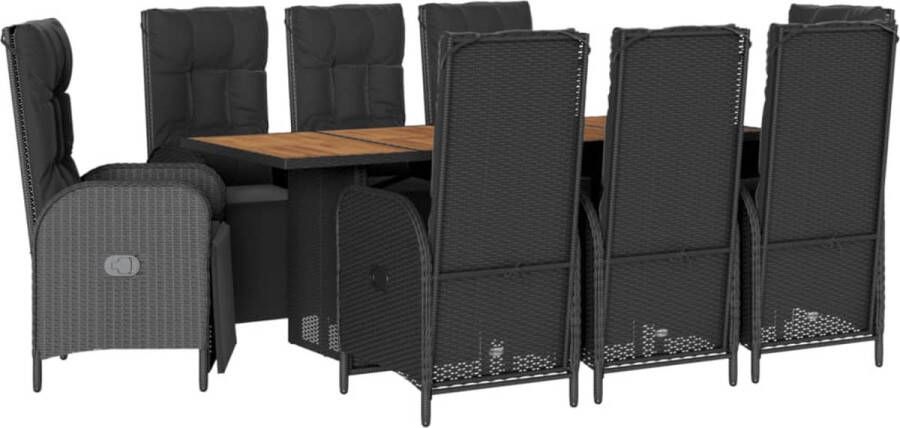 VidaXL 9-delige Tuinset poly rattan zwart