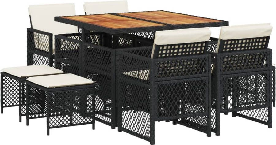 VidaXL 9-delige Tuinset poly rattan zwart