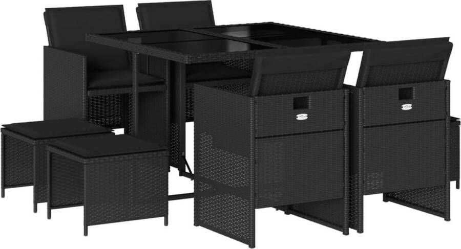 VidaXL 9-delige Tuinset poly rattan zwart