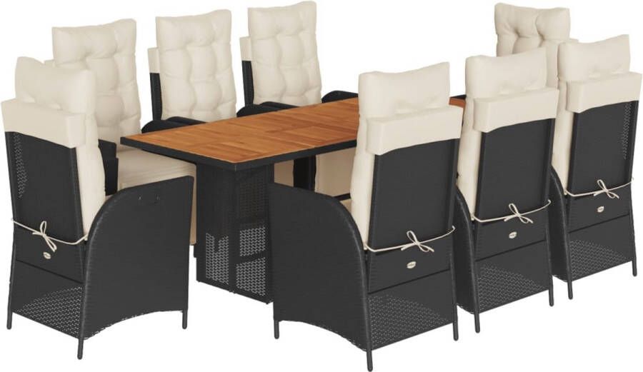VidaXL 9-delige Tuinset poly rattan zwart