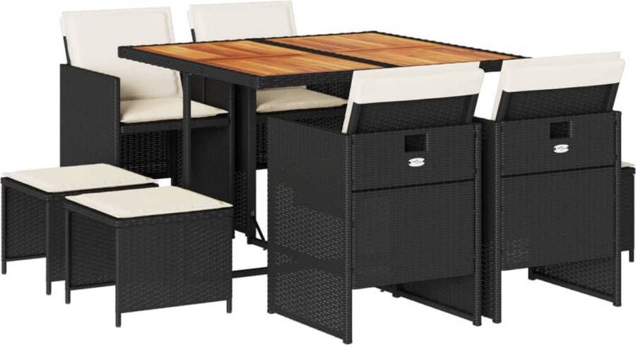 VidaXL 9-delige Tuinset poly rattan zwart