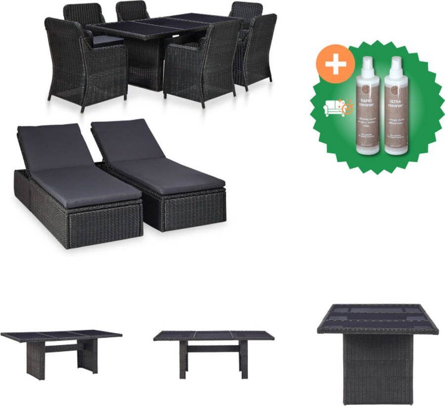 VidaXL Luxury Poly Rattan Tuinset Zwart en Donkergrijs 200x100x74 cm Inclusief 6 stoelen 2 ligbedden 2 ligkussens en 6 zitkussens Montage vereist Tuinset Inclusief Onderhoudsset