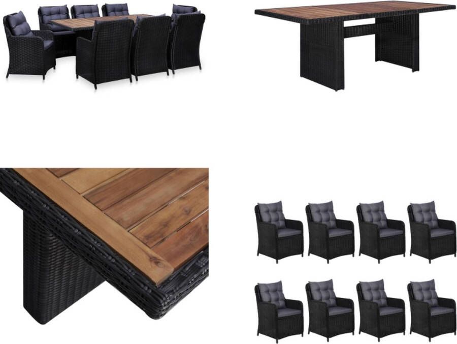 VidaXL 9-delige Tuinset poly rattan zwart Tuintafel En Stoel Tuintafels En Stoelen Tuintafel Set Tuintafel Sets