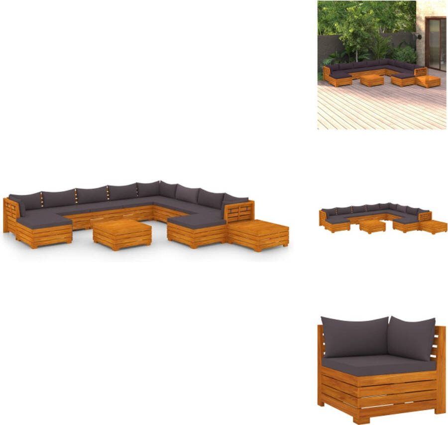 VidaXL Acacia Loungeset Hoek middenbank- 68x68x60cm Tafel voetenbank- 68x68x30cm Kleur kussen- donkergrijs Tuinset
