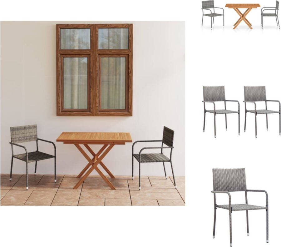 VidaXL Acacia Tuintafel 110x67x74 cm Gelat tafelblad PE-rattan Stoel 51x60x87 cm Grijs Set van 1 Tafel en 2 Stoelen Tuinset
