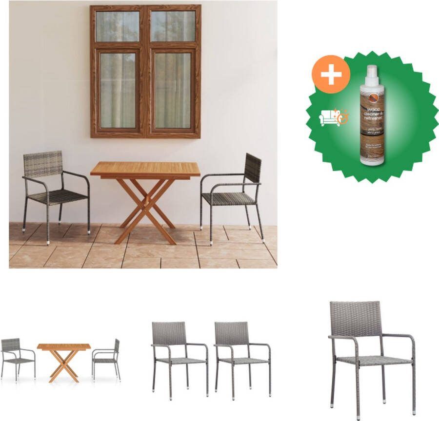 VidaXL Acacia Tuintafel 110x67x74 cm Gelat tafelblad PE-rattan Stoel 51x60x87 cm Grijs Set van 1 Tafel en 2 Stoelen Tuinset Inclusief Houtreiniger en verfrisser