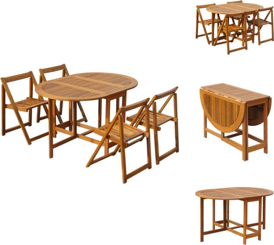 VidaXL Acaciahouten Eethoek 130 x 90 x 72 cm Inklapbare Zijkanten 4 Stoelen Tuinset