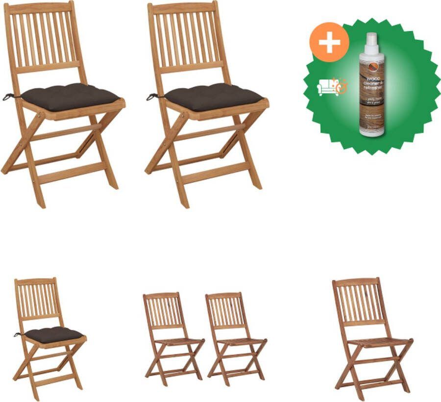 VidaXL Acaciahouten Klapstoelen 48.5 x 57 x 91 cm Taupe Kussens Montage vereist Tuinstoel Inclusief Houtreiniger en verfrisser