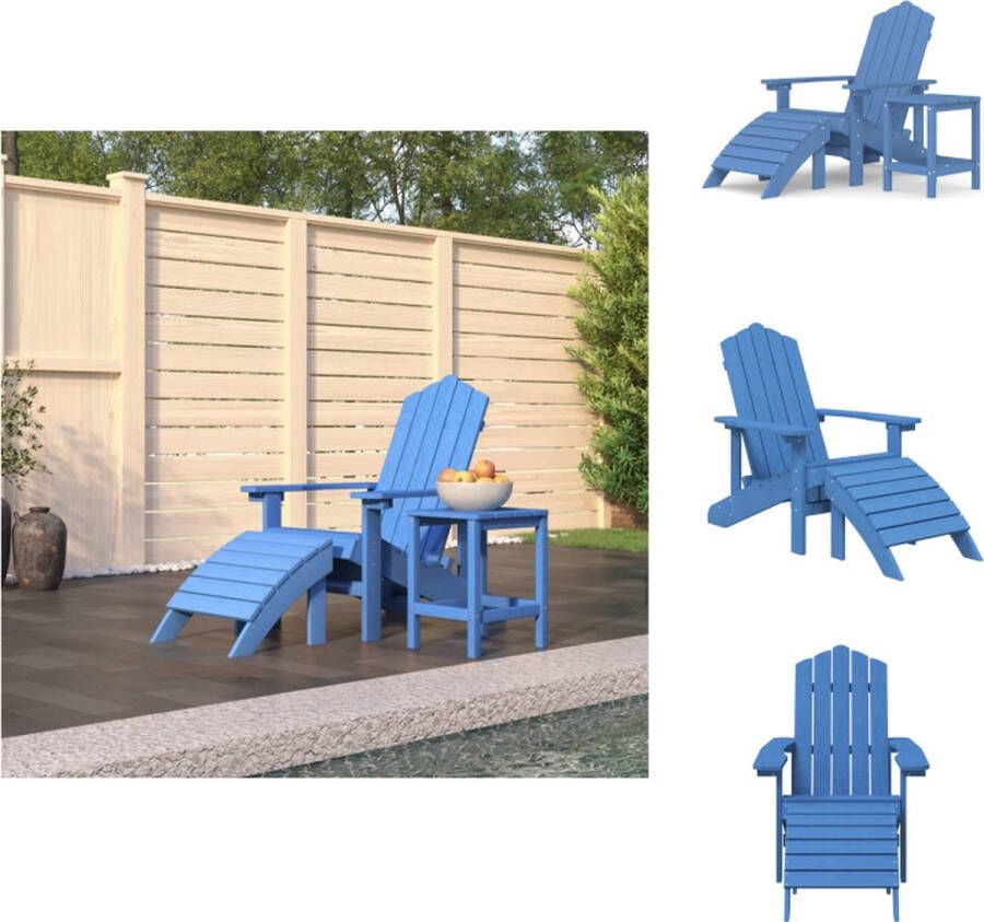 VidaXL Adirondack tuinset aquablauw HDPE stoel 73x83x92 cm tafel 38x38x46 cm voetenbank 45x44x36 cm Tuinstoel